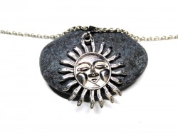 Silver Necklace + pendant, Smiling sun silver solar jewel Wicca witchcraft witch occult pagan astronomy
