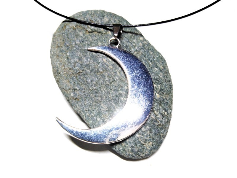 Collier noir + pendentif Lune argent bijou spiritualité paganisme wicca sorcière occulte