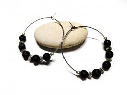Silver Earrings, Lava Stone, lithotherapy jewel natural gemstone yoga meditation