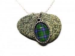 Silver Necklace, blue & green Douglas, Green (Wilsons) Tartan pendant