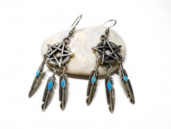 Silver Earrings, Pentagram Dreamcatcher pendants Wicca & hippie chic jewel Wiccan witch pagan witchcraft boho