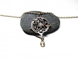 Collier + pendentif Triple Lune, pentagramme & entrelacs argent bijou paganisme Wicca wiccan sorcière Déesse amulette cosplay