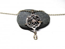 Necklace + pendant, Triple Moon, pentagram & knotworks silver paganism jewel wicca witch witchcraft amulet Goddess cosplay