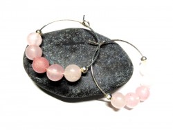 Silver hoop Earrings, Pink Quartz, lithotherapy jewel natural gemstone yoga meditation