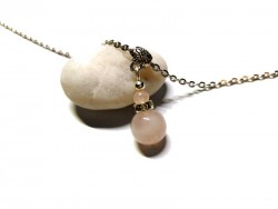 Silver Necklace Pink Quartz pendant lithotherapy jewel gmestone yoga meditation boho hippie chic