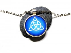 Necklace & Trinity knot white on blue Silver pendant, Celtic jewel Wiccan Celtic wicca meditation zen