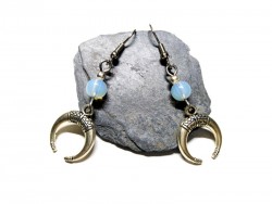 Boucles d'oreilles argent Croissant de Lune & Opalite, bijou Wicca & lithothérapie sorcière paganisme wiccan bijoux femme