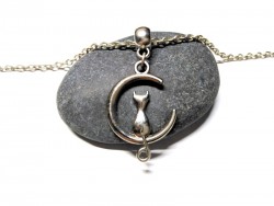 Collier + pendentif Chat dans la Lune argent bijou girly wicca sorcière paganisme wiccan bijoux femme ado fille