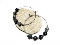 Silver hoop Earrings, Labradorite, lithotherapy jewel natural gemstone yoga meditation