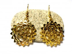 Boucles d'oreilles or, pendentifs Fleur de vie bijou spiritualité géométrie sacrée bijoux méditation yoga pétales lotus