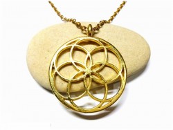 Collier chaîne féminine, pendentif graine de vie, alliage doré, bijou géométrie sacrée