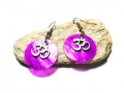 Boucles d'oreilles argent, pendentifs Aum nacre violette bijou spiritualité méditation bouddhisme hindouisme chakra mantra