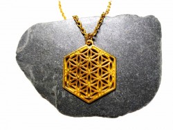 Collier chaîne féminine, pendentif Fleur de vie hexagonale, alliage doré, bijou géométrie sacrée