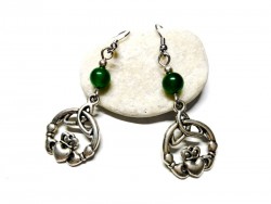 Silver Earrings, Claddagh triquetra jade, Ireland & lithotherapy jewel natural gemstone Celtic Irish clover luck