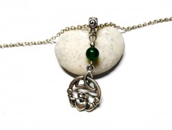 Silver Necklace Claddagh triquetra jade pendant Ireland lithotherapy jewel gmestone Celtic Irish clover luck