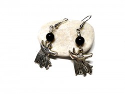 Silver Earrings, Anubis & Obsidian, Egypt jewel natural gemstone egyptian jewels mythology jewelry jackal protection