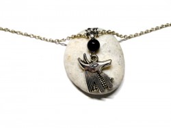 Silver Necklace Anubis Obsidian pendant Egypt jewel gmestone egyptian jewels mythology jewelry jackal protection