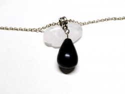 Silver Necklace Obsidian pendant lithotherapy jewel gemstone meditation boho hippie chic