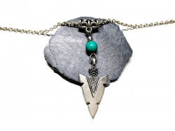 Silver Necklace Arrowhead Turquoise Green Howlite pendant hippie chic lithotherapy jewel gemstone ethnic native american boho