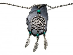 Collier pendentif argent Attrape-rêves Howlite vert turquoise bijou hippie chic lithothérapie bohème ethnique natif américain