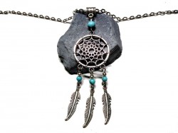 Silver Necklace Dreamcatcher Turquoise howlite pendant hippie chic lithotherapy jewel gemstone ethnic native american boho