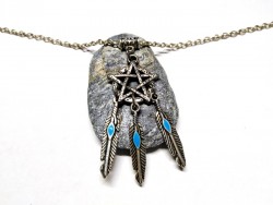 Collier + pendentif Attrape-rêve Pentagramme argent bijou wicca & hippie chic wiccan paganisme sorcière bohème