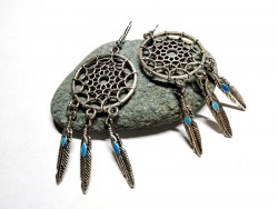 Silver Earrings, Dreamcatcher pendants hippie chic jewel ethnic native american jewelry 70s outfits