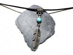 Necklace Feather Turquoise howlite pendant hippie chic lithotherapy jewel gemstone yoga meditation creativity
