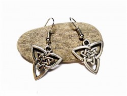 Boucles d'oreilles crochet argent, pendentif celtique Double triquètre inversé argent