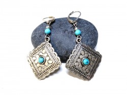 Silver Earrings, Boho & turquoise howlite, boho chic & lithotherapy jewel gemstone vintage jewels