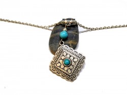 Collier pendentif argent Bohème howlite turquoise, bijou boho chic bijoux pour femme