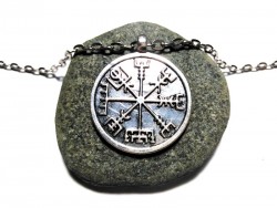 Necklace + pendant, Viking Vegvísir silver Nordic jewel jewels compass rose runes magic staff pagan norse man jewelry