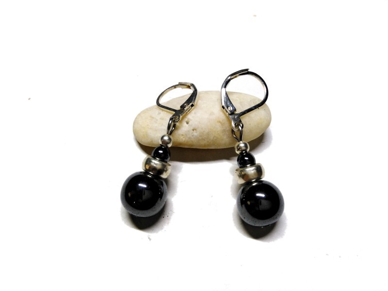 Silver Earrings, Hematite, lithotherapy jewel gemstone yoga meditation boho chic