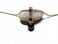 Silver Necklace Hematite pendant, lithotherapy jewel gemstone yoga meditation boho hippie chic
