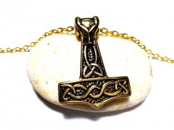 Collier pendentif Viking Mjöllnir Marteau de Thor doré bijou nordique paganisme asatru Mjölnir Fenrir wicca wiccan cosplay