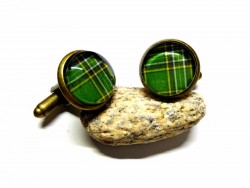 Boutons de manchette bronze antique Tartan Irish National, bijou tartans mariage cérémonie