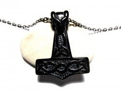 Necklace pendant, Viking Mjöllnir Hammer of Thor black Nordic jewel norse paganism wicca wiccan pagan Fenrir biker cosplay