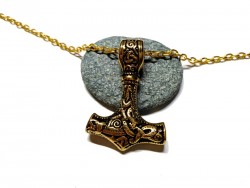Necklace pendant, Viking Mjöllnir Hammer of Thor golden Nordic jewel norse paganism heathen wicca wiccan pagan biker cosplay