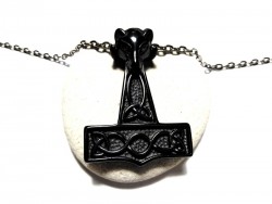 Necklace pendant, Viking Mjöllnir Hammer of Thor black Nordic jewel norse paganism wicca wiccan pagan Fenrir biker cosplay