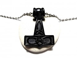 Collier pendentif Viking Mjöllnir Marteau de Thor noir bijou nordique paganisme asatru Mjölnir biker wicca wiccan cosplay