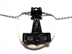 Necklace pendant, Viking Mjöllnir Hammer of Thor black Nordic jewel norse paganism wicca wiccan pagan hard rock biker cosplay