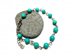 Turquoise Green Howlite Silver Bracelet, lithotherapy jewel yoga meditation boho hippie chic