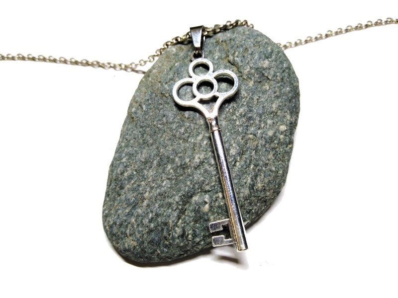 Necklace pendant, Shamrock Key silver gothic jewel amulet girly jewels for woman teen girl