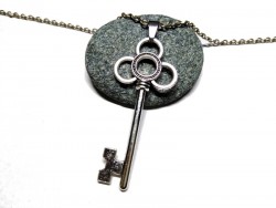 Necklace pendant, Shamrock Key silver gothic jewel amulet girly jewels for woman teen girl cosplay secret magic mystery
