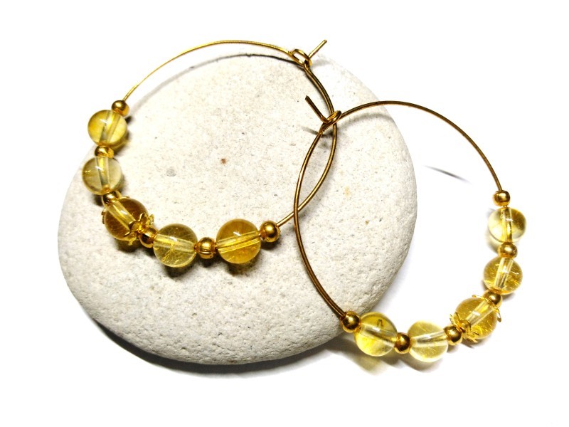 Gold hoop Earrings, Citrine, lithotherapy jewel gemstone yoga meditation boho chic