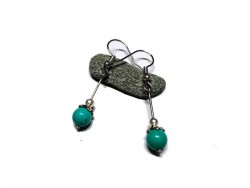 Boucles d'oreilles argent Howlite vert turquoise, bijou lithothérapie Quimperlé 4ème chakra du coeur sentiments relations