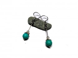 Silver Earrings, Turquoise Green Howlite, Lithotherapy Gemstone jewel Quimperlé yoga meditation girly hippie chic