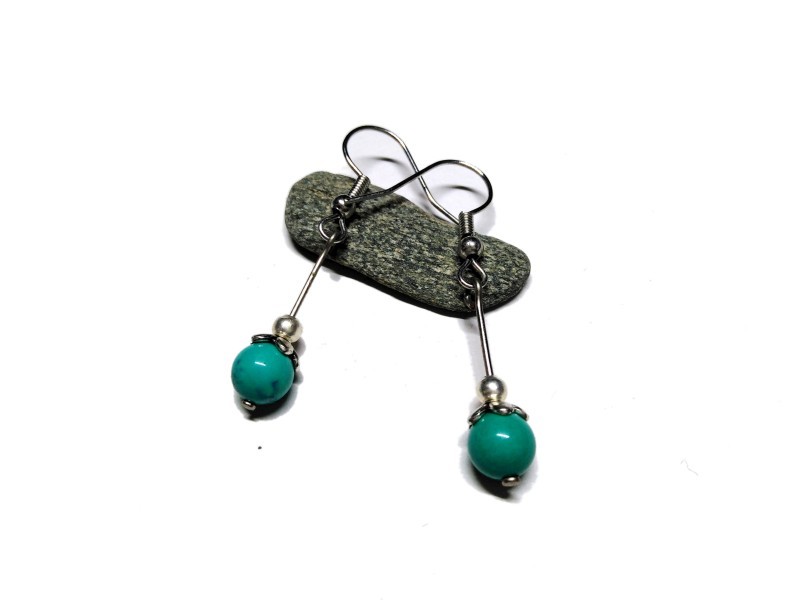 Boucles d'oreilles argent Howlite vert turquoise, bijou lithothérapie Quimperlé 4ème chakra du coeur sentiments relations