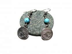 Boucles d'oreilles argent Œil d'Horus / Oudjat & Howlite turquoise, bijou Égypte antique & lithothérapie