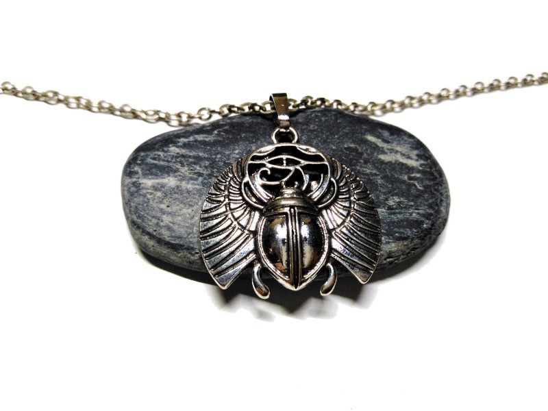 Collier Scarabée égyptien En Argent 925 - Pendentif Ailes D'insecte - Chaîne 45 Cm - Symbole Protection, Renaissance